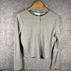 NWT PacSun Heather Grey Long Sleeve Waffle‎ Knit Button Up Top XL